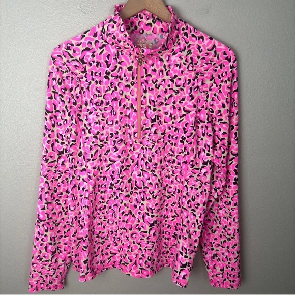 Lilly Pulitzer Luxletic Half Zip Cheetah Print Justine Pullover - Picture 2 of 9